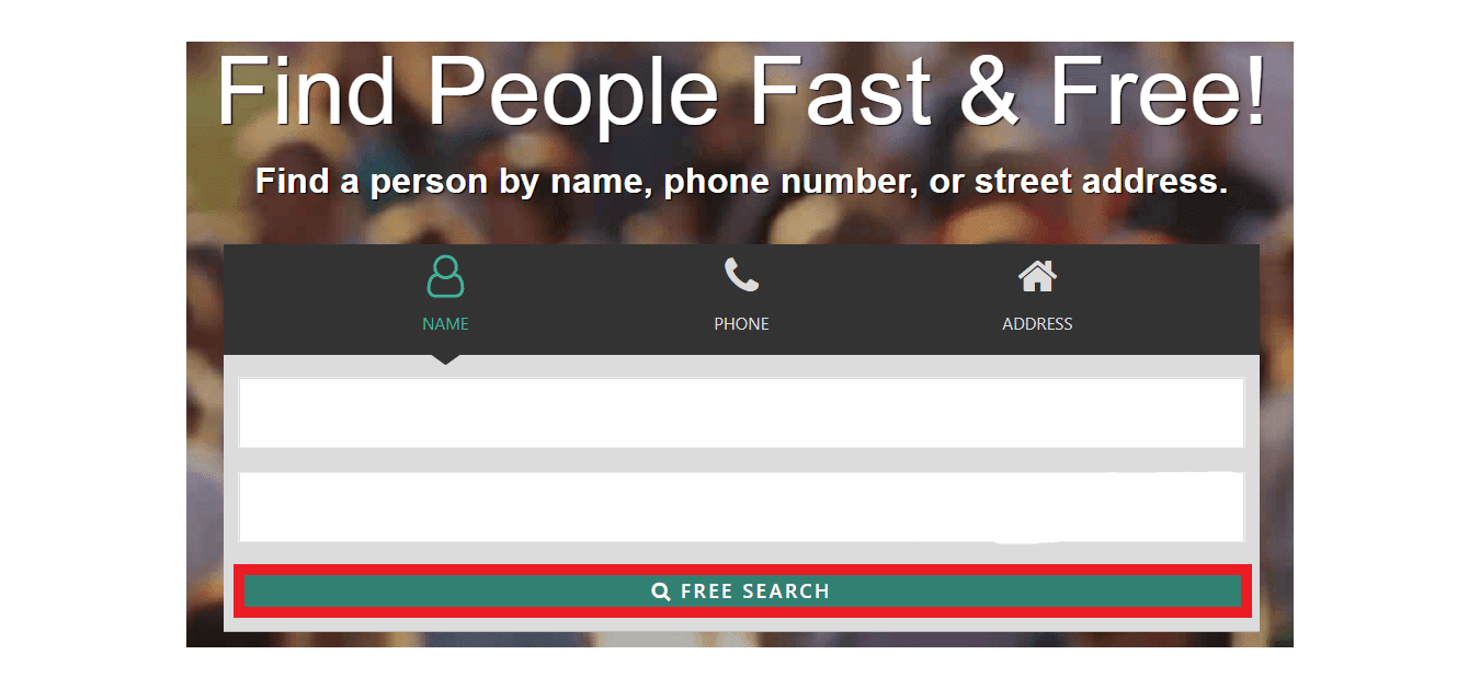 無料検索をクリックします。 FastPeopleSearch からオプトアウトする方法