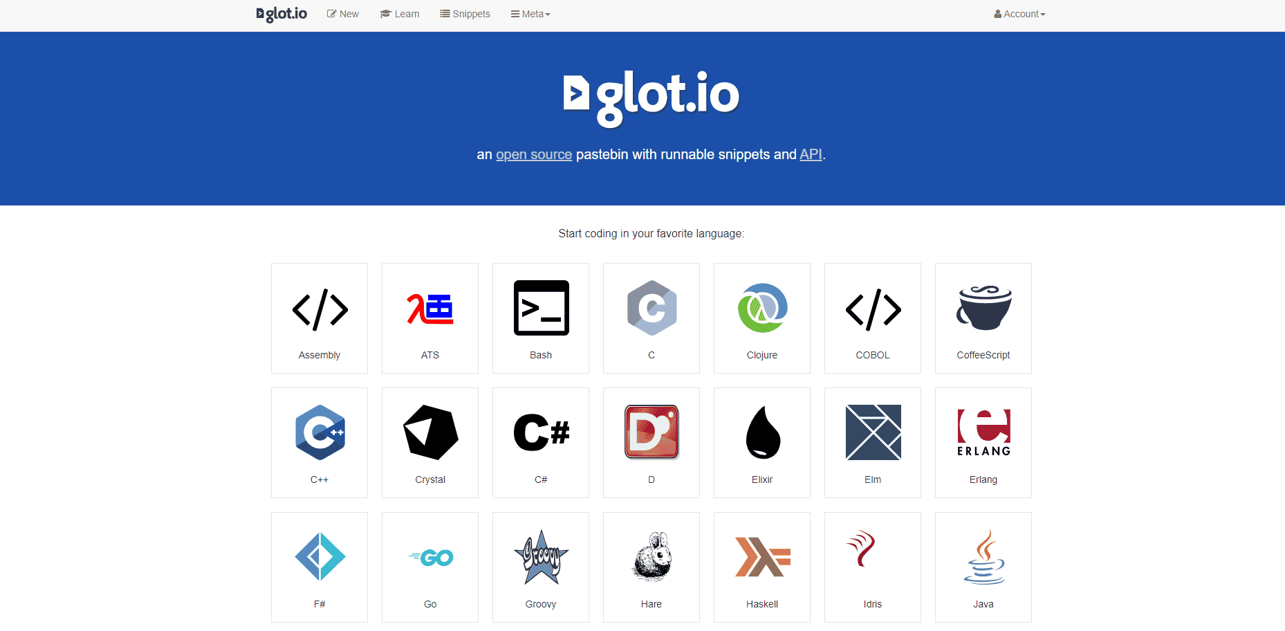 Glot.io-Webseite