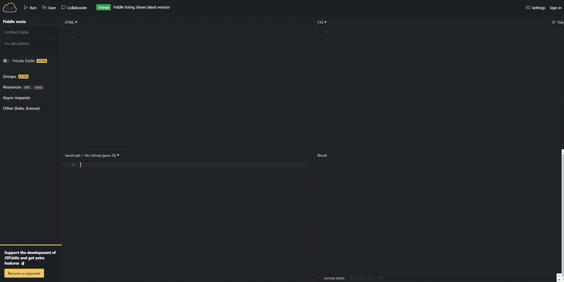 JSFiddle。コードとテキストを共有するための最適な Pastebin の代替手段