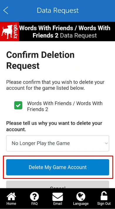 Pilih Hapus Akun Game Saya.