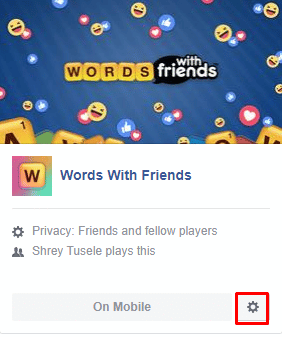 Words With Friends を見つけて、歯車のアイコンをクリックします。