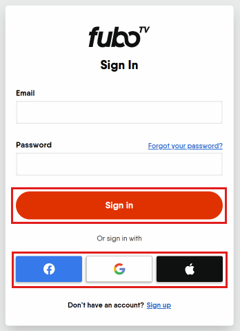 Wprowadź swój adres e-mail i hasło, a następnie kliknij Zaloguj się lub dotknij logo Google, Apple lub Facebook, aby się za ich pomocą zalogować. | ile kosztuje FuboTV miesięcznie