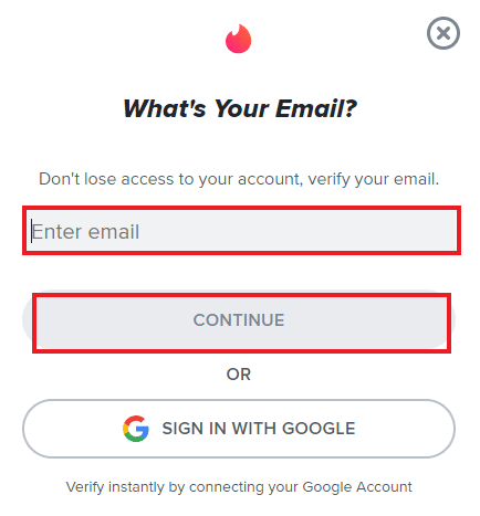 Digite o e-mail e clique em CONTINUAR