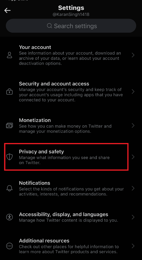 Tocca Privacy e sicurezza. 3 semplici modi per cercare l'account Twitter in base al numero di telefono