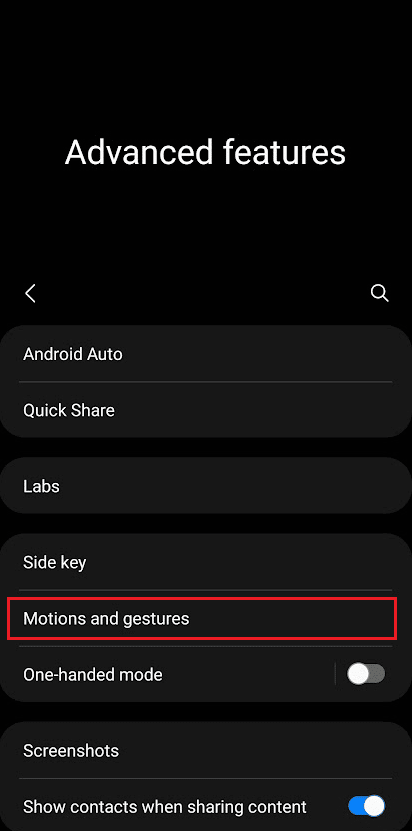 appuyez sur Mouvements et gestes | Comment prendre une capture d'écran dans Samsung A51 sans bouton d'alimentation