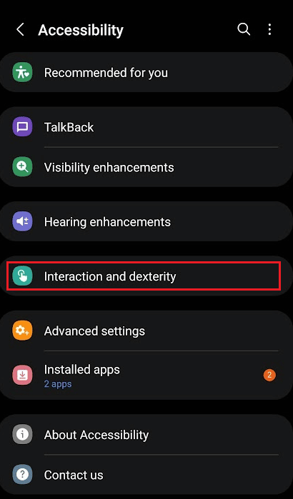 tocca Interazione e destrezza | Come acquisire screenshot in Samsung A51 senza pulsante di accensione