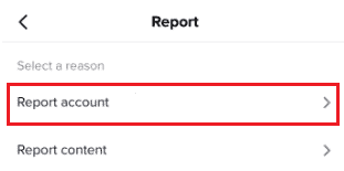 Apoi, atingeți Raportați contul. | Cum să ștergi contul TikTok al altcuiva | cât timp durează ștergerea unui cont TikTok