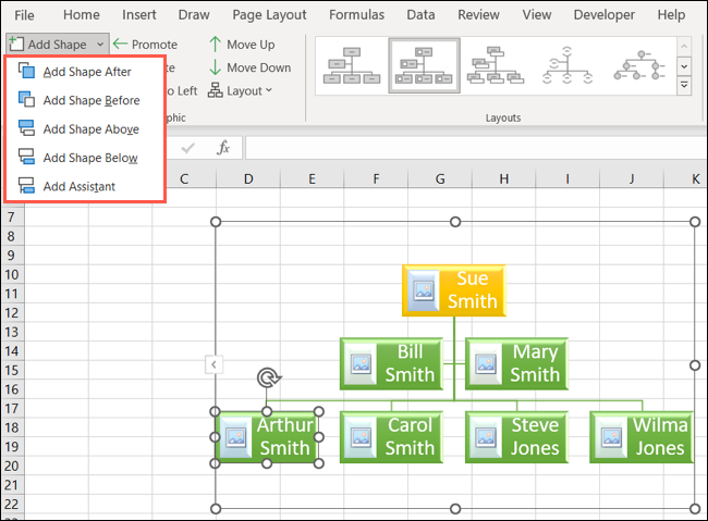 Ajouter une forme au graphique SmartArt