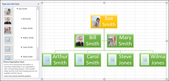 เพิ่มรูปภาพในแผนภูมิต้นไม้ครอบครัวใน Excel