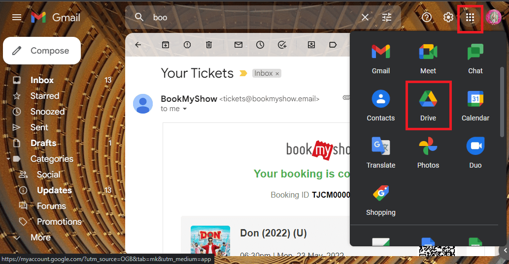 Klik opsi Google Apps dan klik opsi Drive