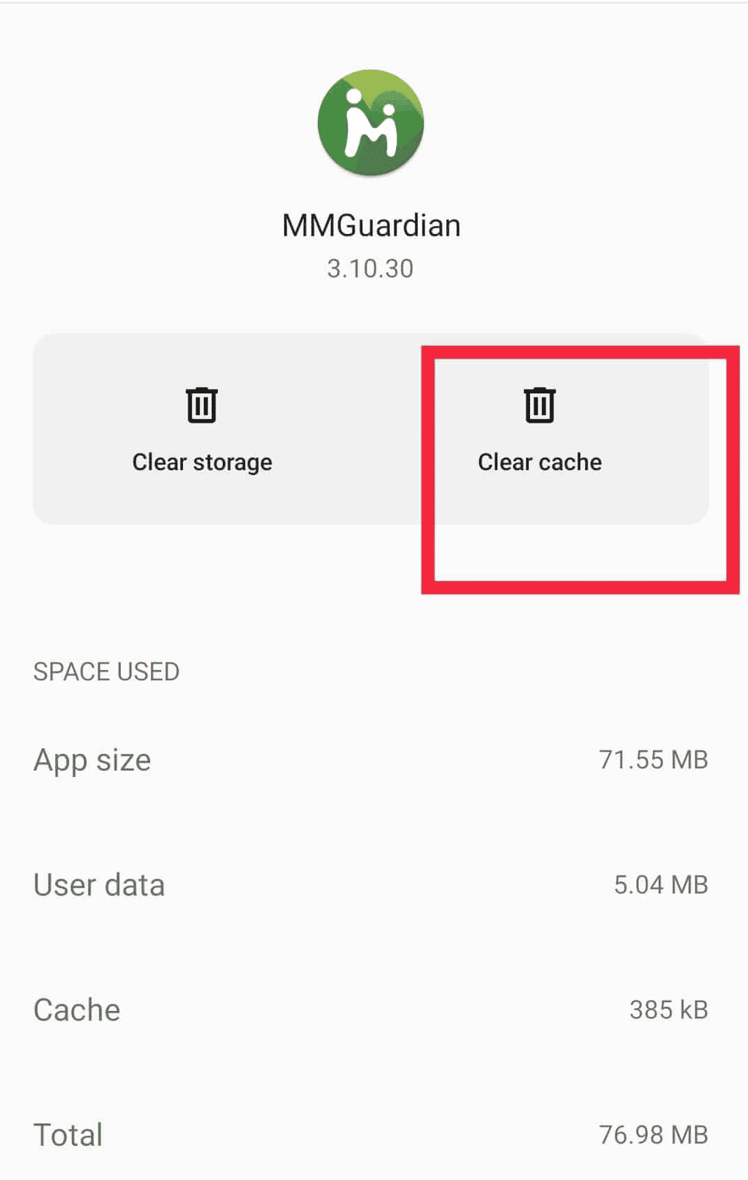 휴대폰 설정 - 앱 - MMGuardian - 캐시 지우기 | 부모가 모르게 MMGuardian을 비활성화하는 방법