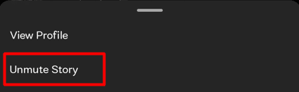 [ストーリーのミュートを解除 |] をタップします。 Instagramで誰かがあなたをミュートしたかどうかを伝える