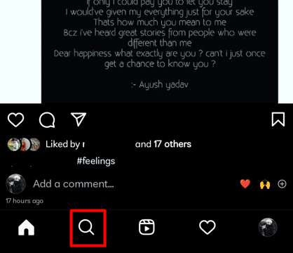 En su Instagram, haga clic en el icono de lupa en la parte inferior