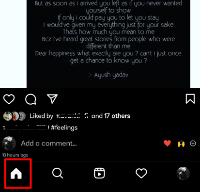 Tocca l'icona Home. Si trova nell'angolo in basso a sinistra di Instagram. Verrai quindi indirizzato al tuo feed | dire se qualcuno ti ha disattivato l'audio su Instagram