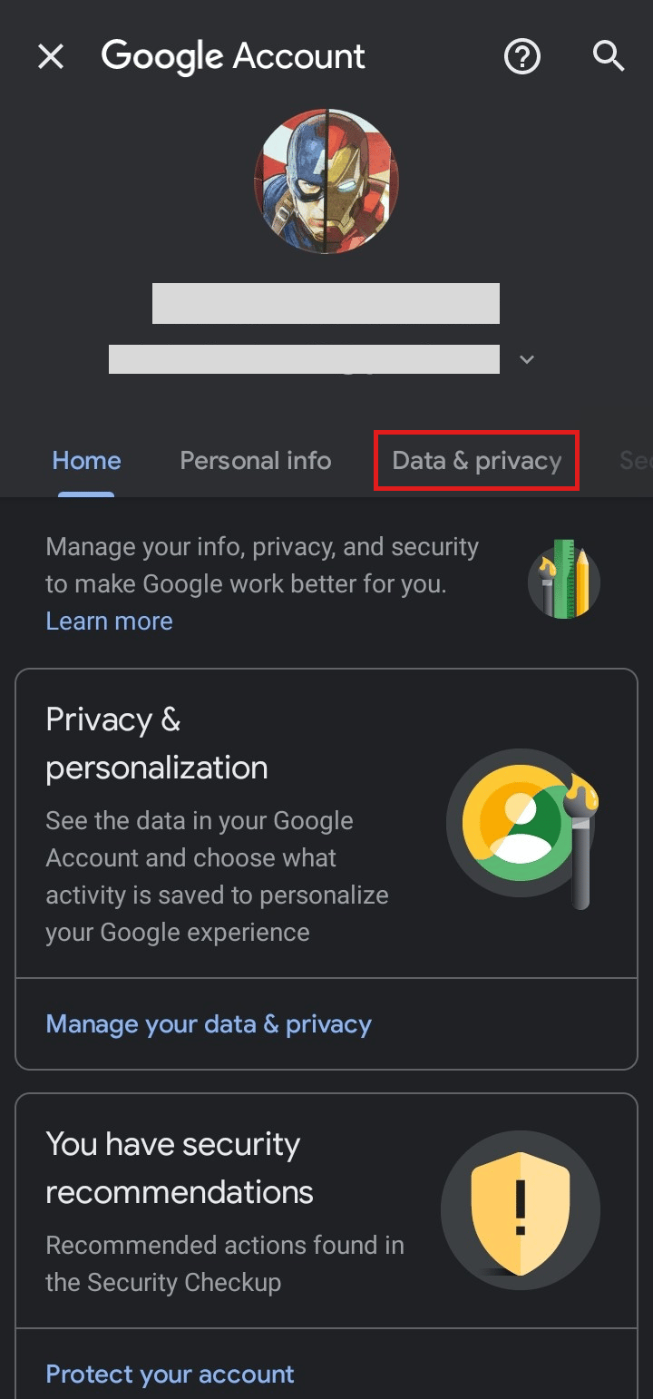 Ketuk opsi Data & privasi.