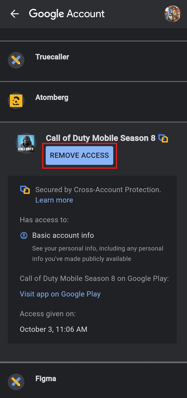 แตะที่ REMOVE ACCESS | ยกเลิกการเชื่อมโยงบัญชี Activision ของคุณอีกครั้ง