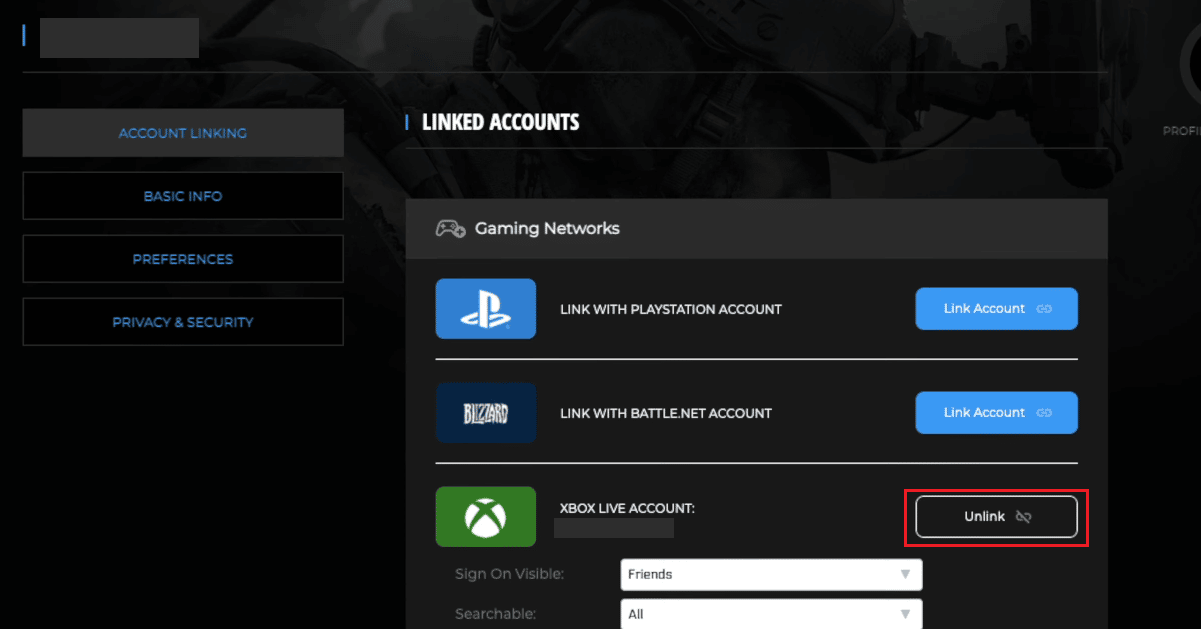 目的のアカウントを選択し、その横にある [リンク解除] オプションをクリックします | Call of Duty アカウントのリンクを解除する方法