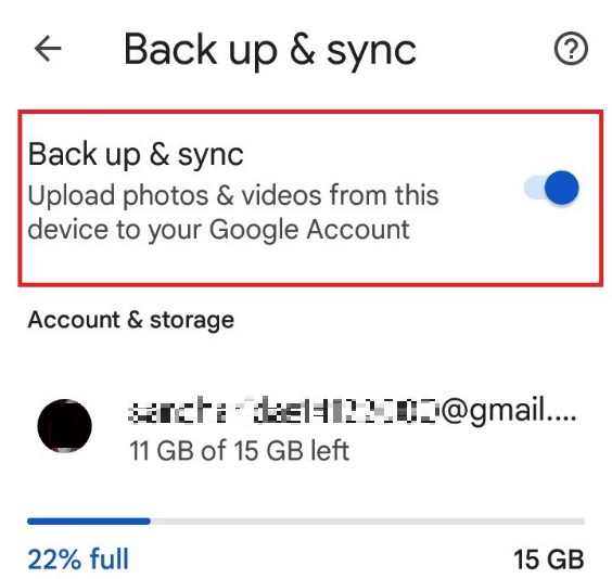 قم بتشغيل التبديل الخاص بالنسخ الاحتياطي والمزامنة | كيفية حذف صور Google Auto Backup