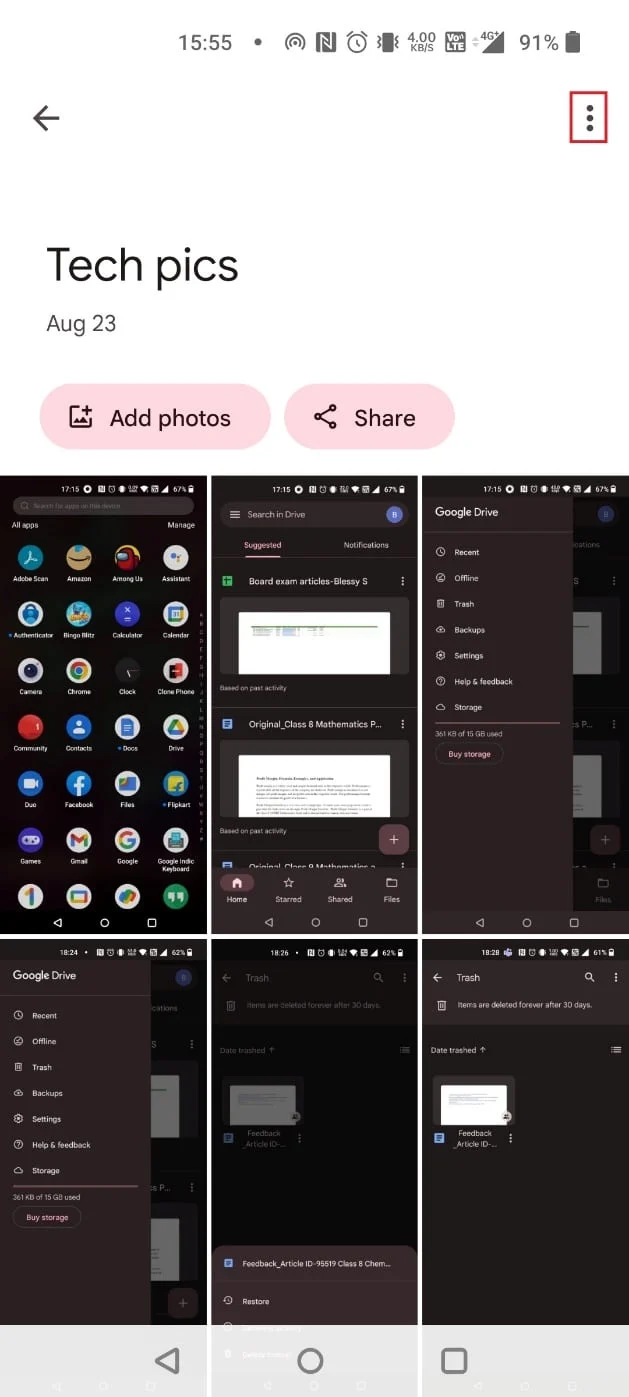 Ketuk tiga titik di sudut kanan atas | Cara Menghapus Gambar Google Auto Backup