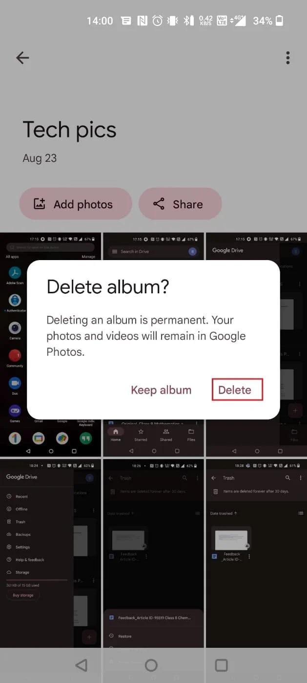 Ketuk Hapus di pop-up | Cara Menghapus Gambar Google Auto Backup