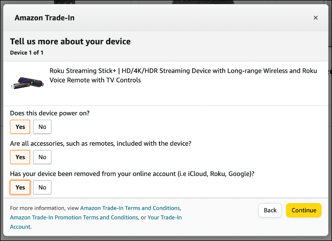 Cuestionario de dispositivo del programa Amazon Trade-In