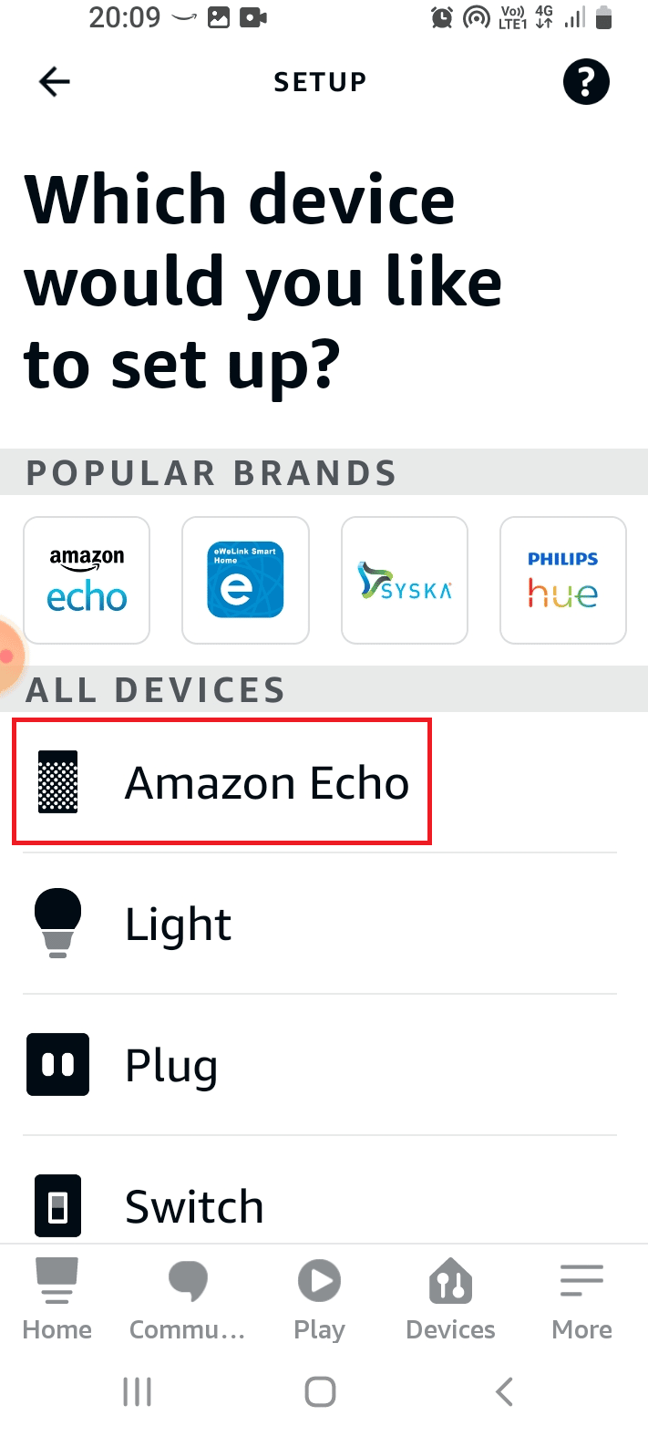 Stuknij opcję Amazon Echo w sekcji WSZYSTKIE URZĄDZENIA