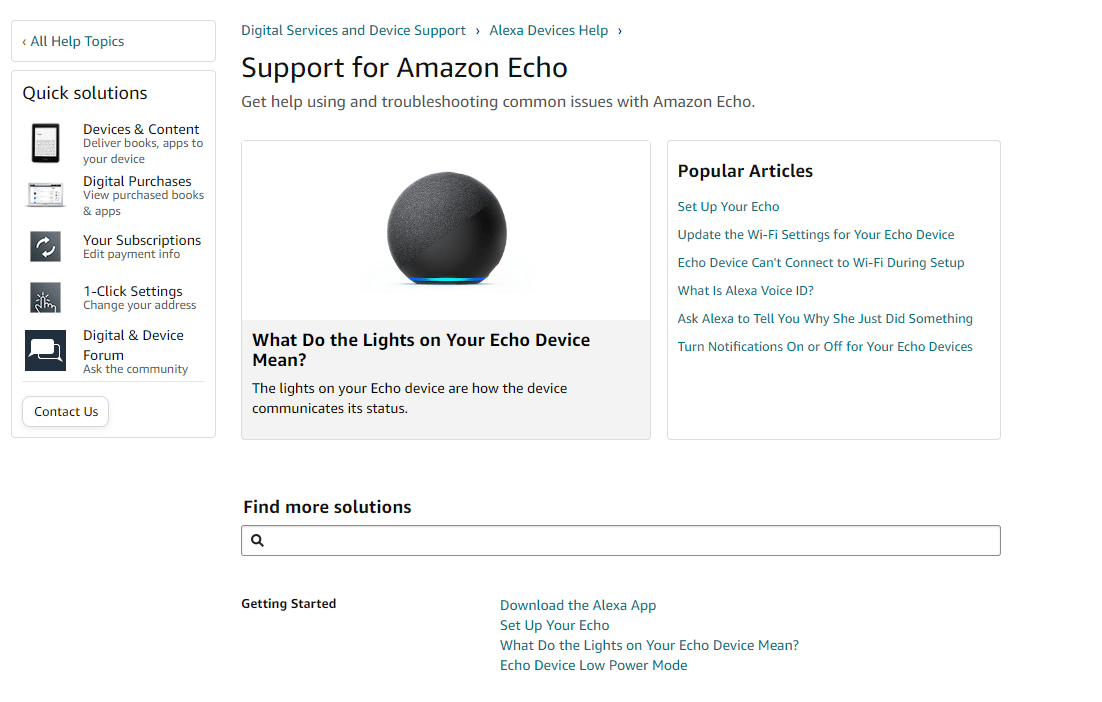 Halaman Dukungan Amazon Echo