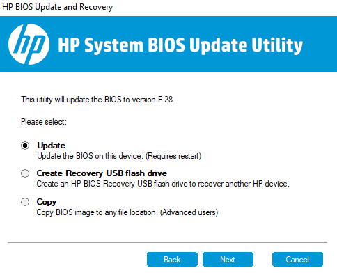 HP BIOS アップデートとリカバリ