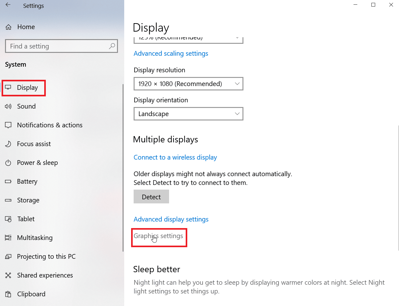 vaya a mostrar y haga clic en configuración de gráficos