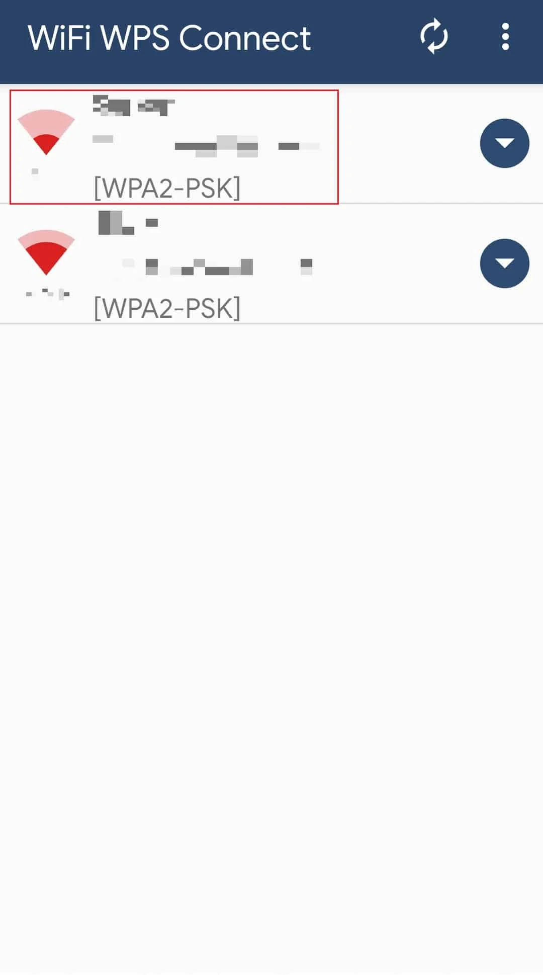 seleziona una rete nell'app Android WiFi WPS Connect