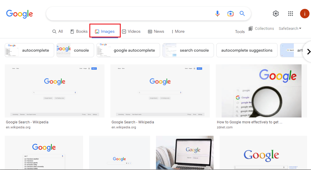 Télécharger une image dans la barre de recherche Google Images