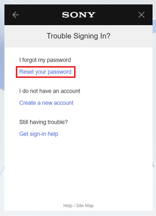انقر فوق إعادة تعيين كلمة المرور الخاصة بك. | اتصل بـ PSN PS5