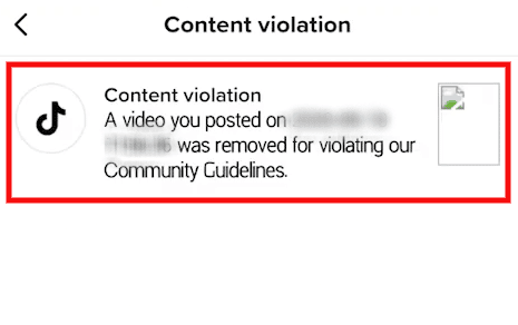 Appuyez sur la violation de contenu qui vous a été notifiée par TikTok