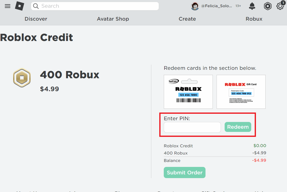 เลือกแลกบัตร Robux ใส่รหัสเพื่อแลกรับ