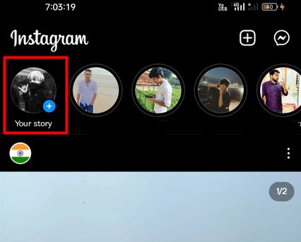 Toque em Sua história na parte superior esquerda da tela