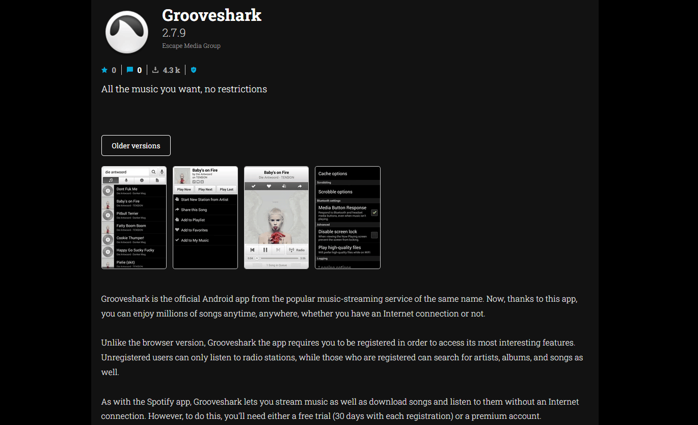 Grooveshark. Os 27 melhores aplicativos Android ilegais que não estão na Play Store