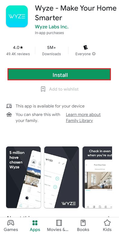 installer l'application wyze playstore