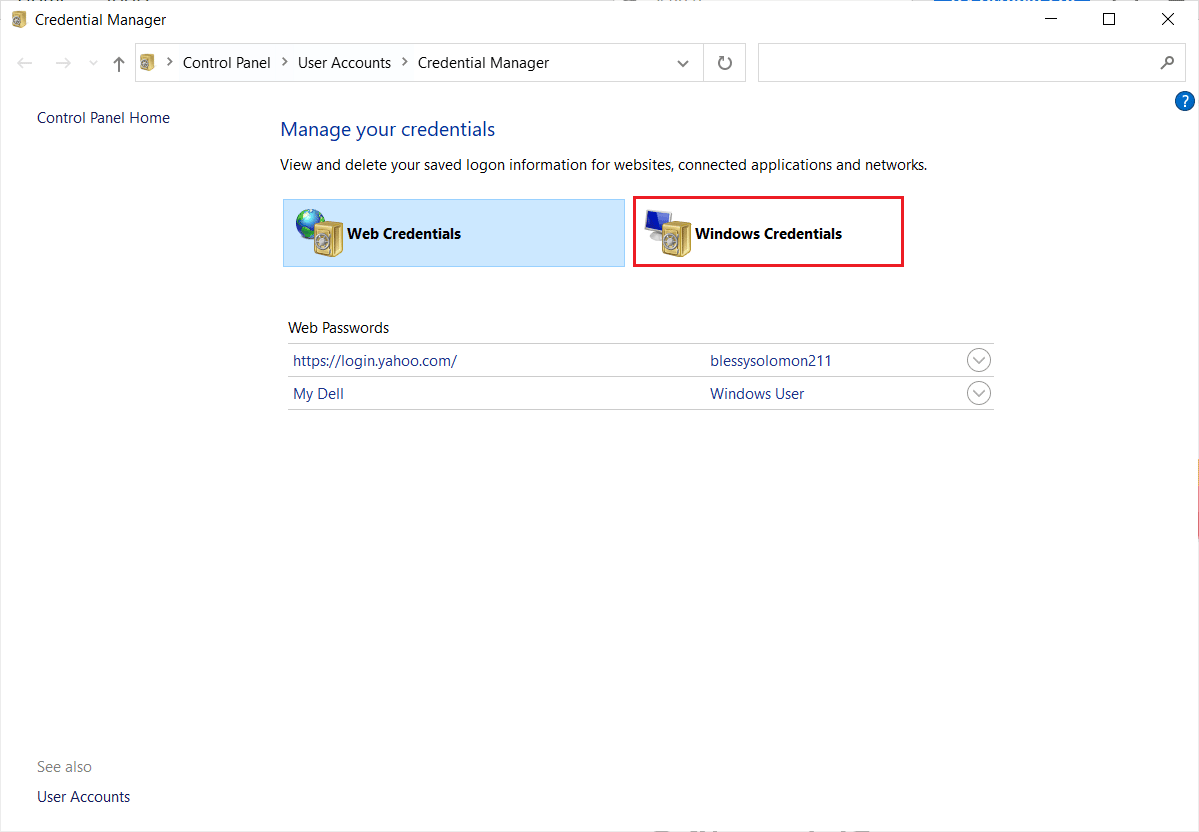 คลิกที่ Windows Credentials