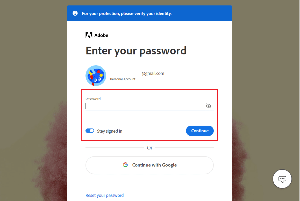 Immettere la password e fare clic su Continua