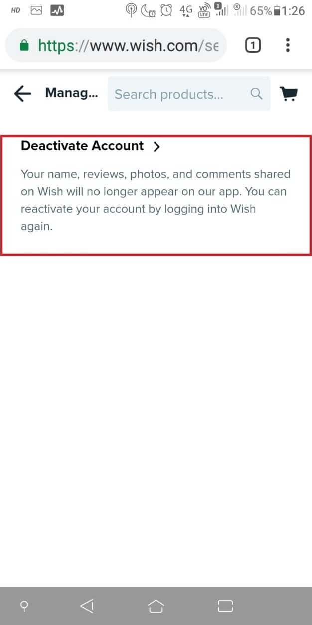 Tippen Sie auf Konto deaktivieren, wenn Sie Ihr Konto vorübergehend deaktivieren möchten | So löschen Sie Ihr Wish-Konto