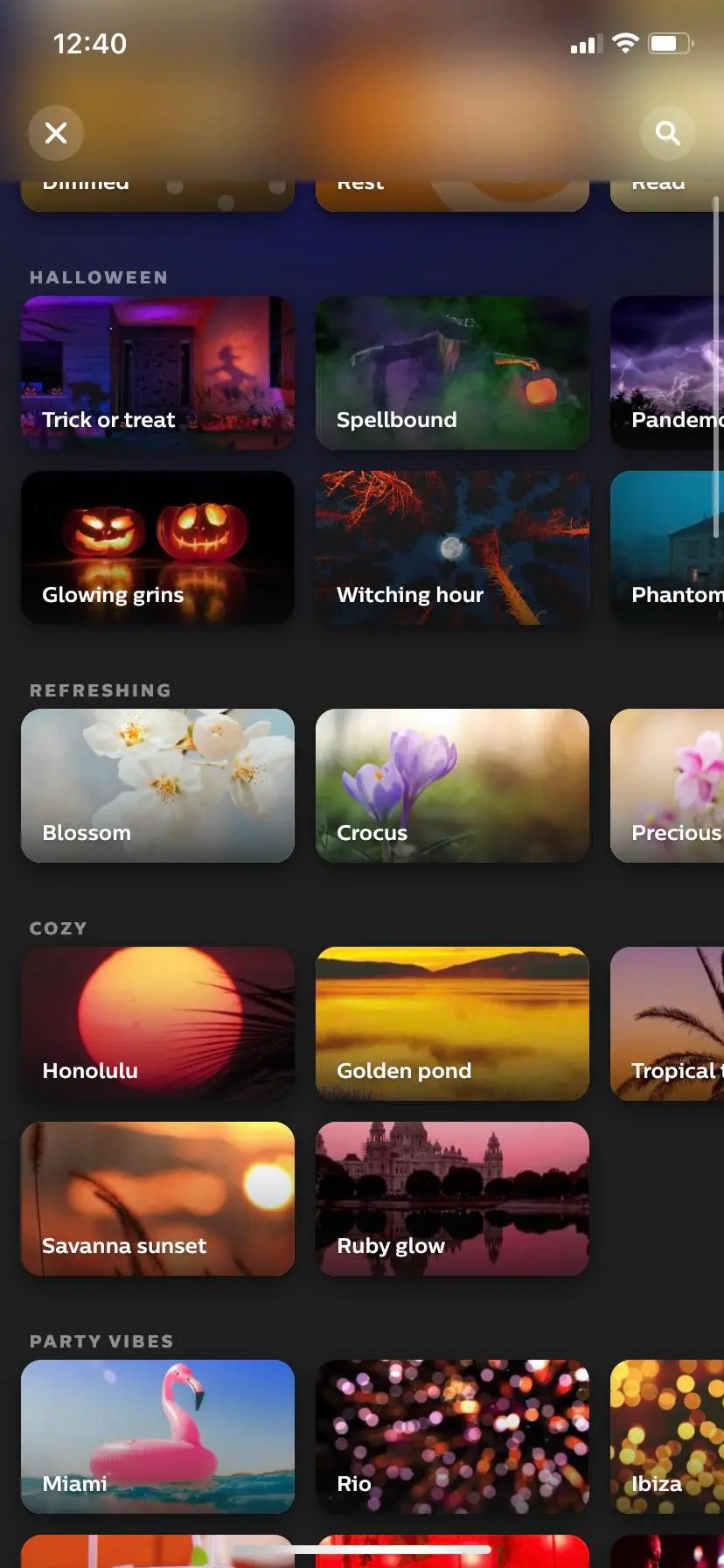 Szenenbibliothek der Philips Hue-App