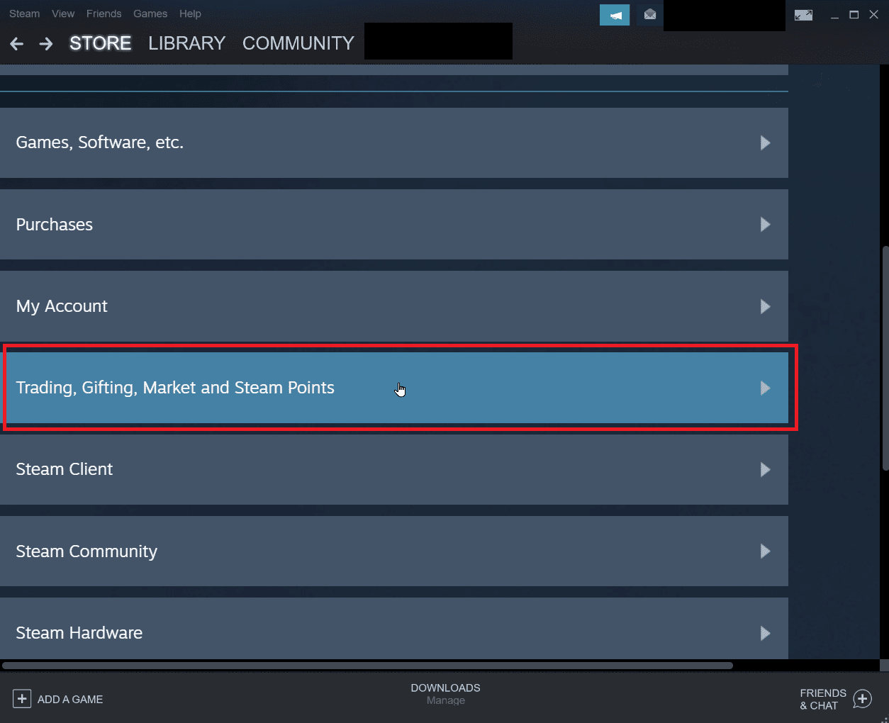 انقر فوق سوق هدايا التداول ونقاط البخار. إصلاح خطأ Steam 26 على نظام التشغيل Windows 10