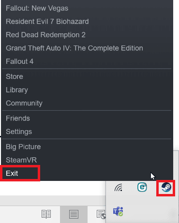 fai clic con il pulsante destro del mouse su Steam e fai clic su Esci
