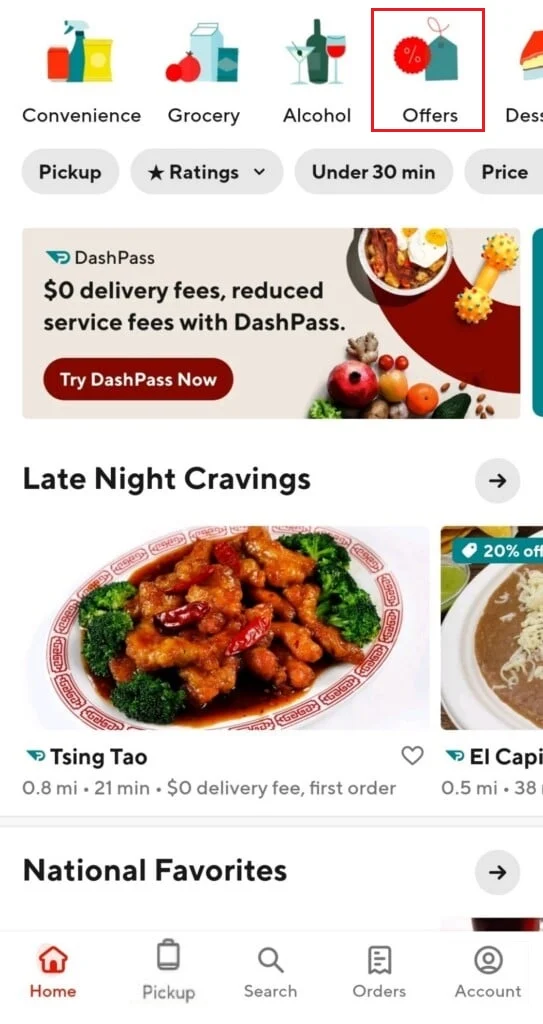 點擊doordash應用程序中的優惠。如何在 DoorDash 上獲得免費食物和送貨服務