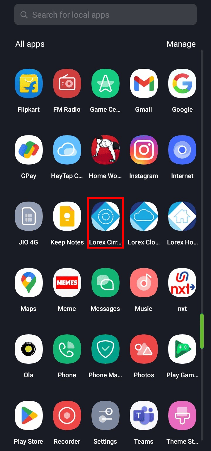 Avvia l'app Lorex Cirrus sul tuo telefono.