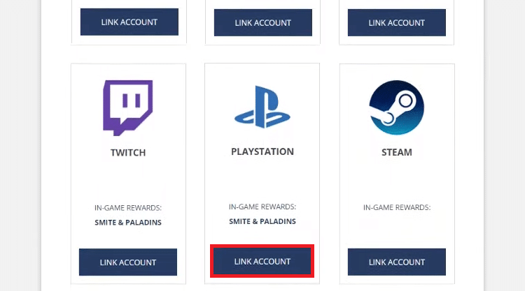 Localize a guia PS4 na lista e clique em LINK ACCOUNT