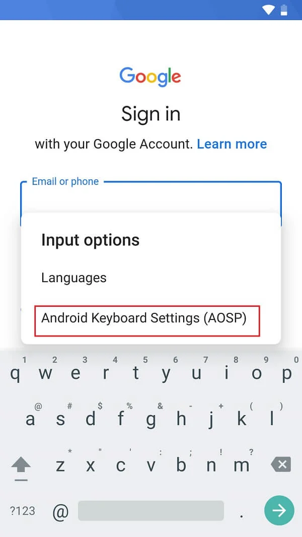 Dans la fenêtre contextuelle des options de saisie, appuyez sur "Paramètres du clavier Android". |