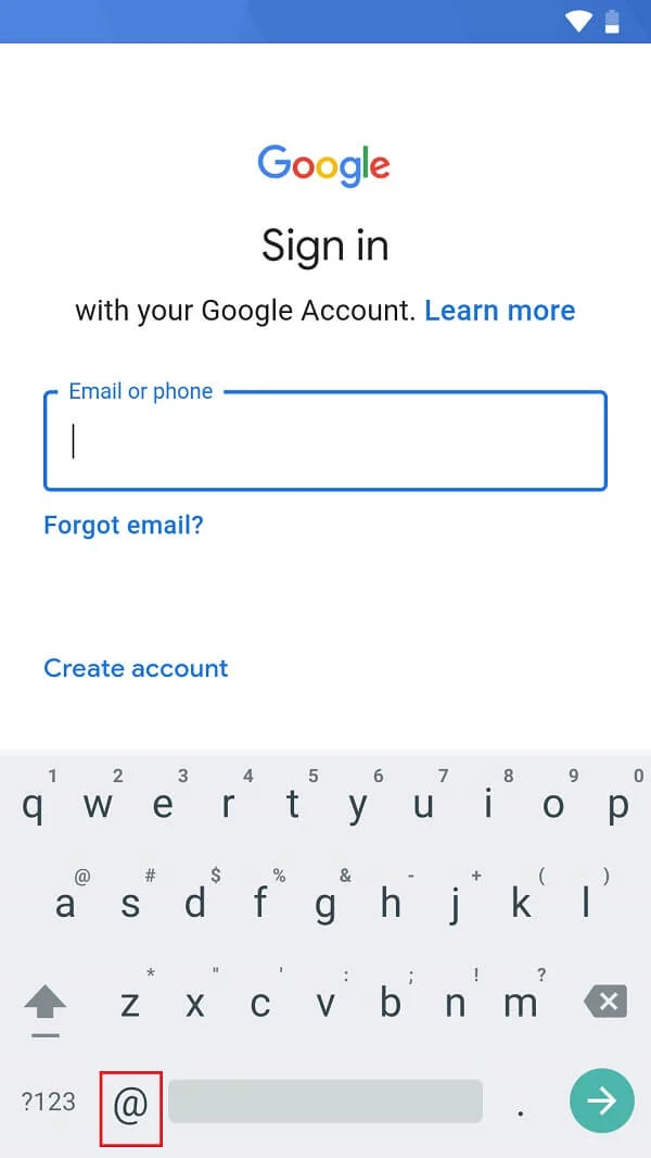 appuyez et maintenez l'option "@" et faites-la glisser vers le haut pour ouvrir les paramètres du clavier. | Comment réinitialiser le Samsung Galaxy S8 sans compte Google