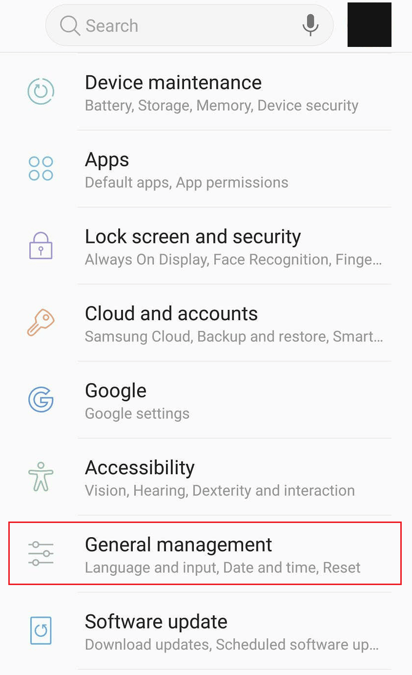 Para iniciar o processo, abra Configurações e toque em Gerenciamento geral | Como redefinir o Samsung Galaxy S8 sem uma conta do Google