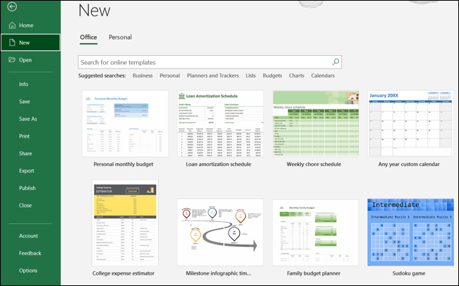 Area modello in Excel sul desktop